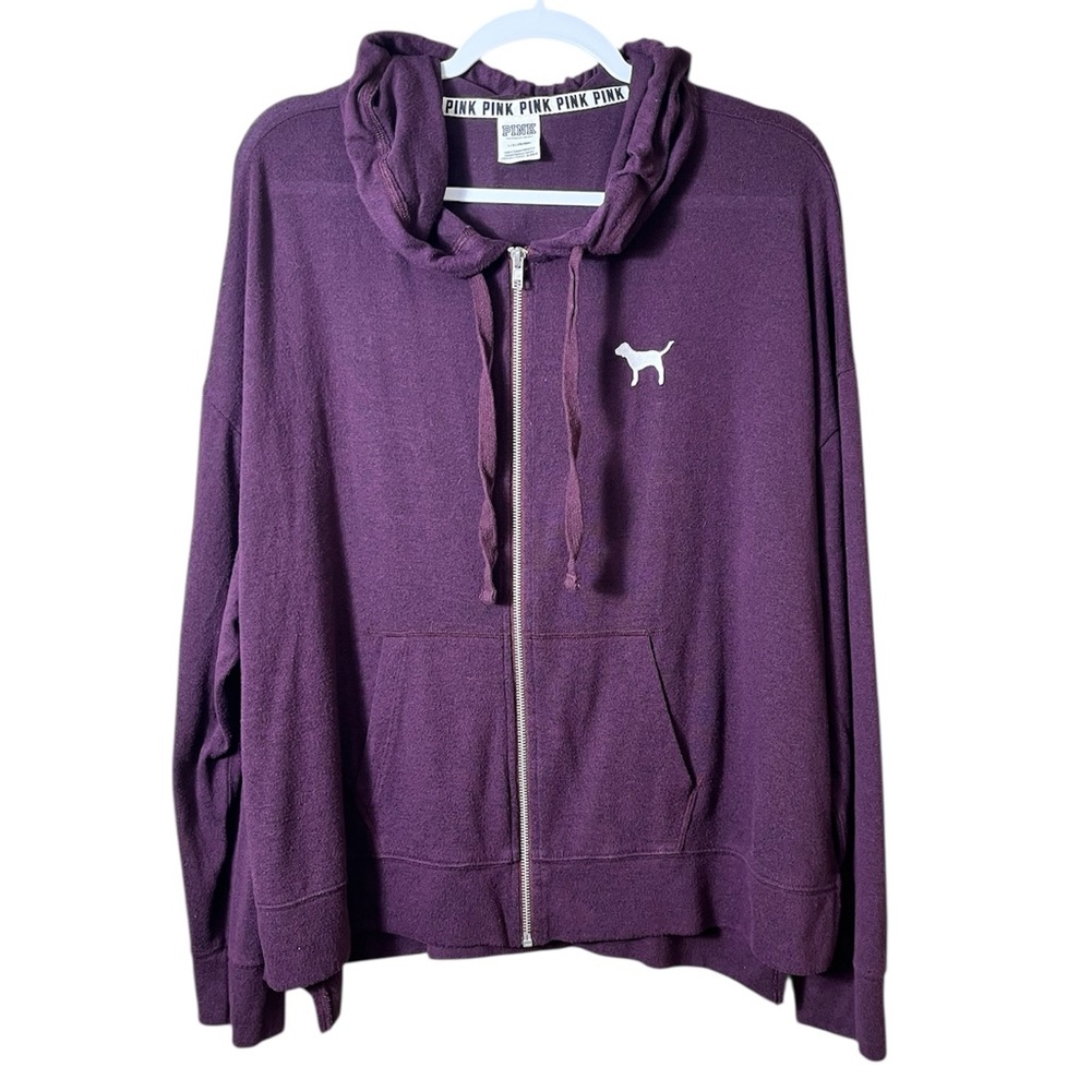 PINK Spell Out VS Purple Zip-Up Hoodie Dog • Cozy Lounge Y2K Vibes • Size L